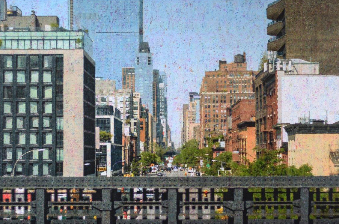 Galerie Schemm, Ralph Petschat | Highline, N.Y. | 120 x 180 cm | Pigmenttinte, Acryl, Papier auf Leinwand | 2021