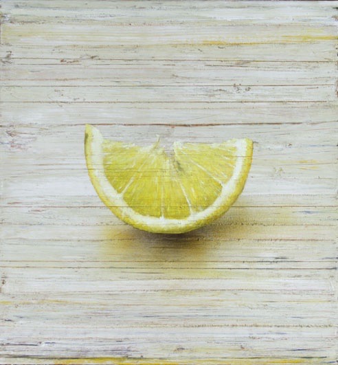 Galerie Schemm, Michael Lauterjung • Zitronenstück • Acryl, Lack, Leinwand, Öl auf Holz • 92 x 86 cm • 2018