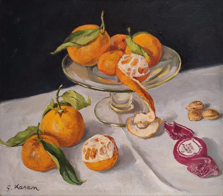 Sabine Kasan Stillleben mit Orangen • Öl auf Leinwand • 45 x 40 cm
