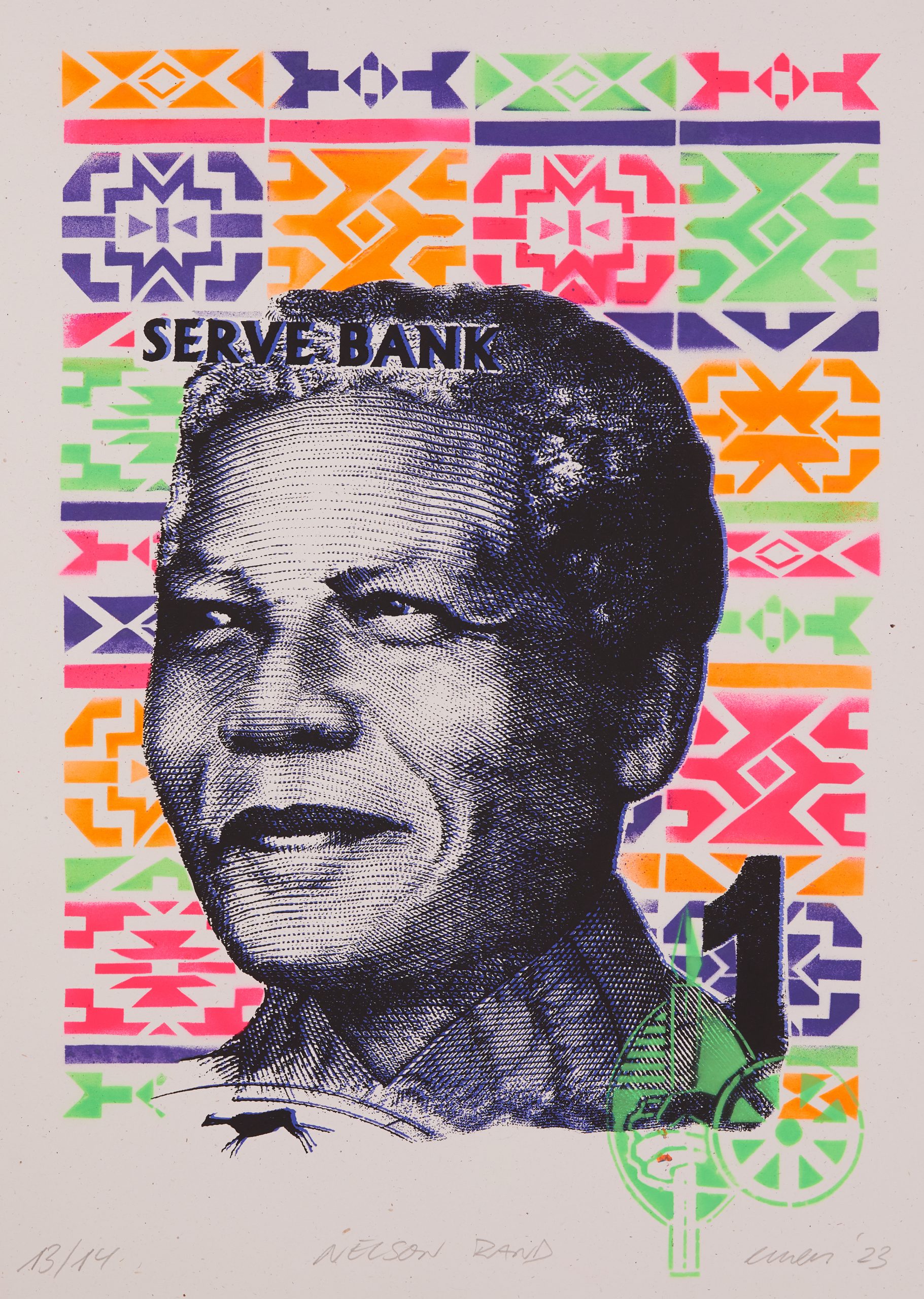 GS-EMESS-MTM_Nelson-Mandela, Siebdruck & Schablone auf 320 gr recyceltem Papier, Edition: 14 serielle Unikate