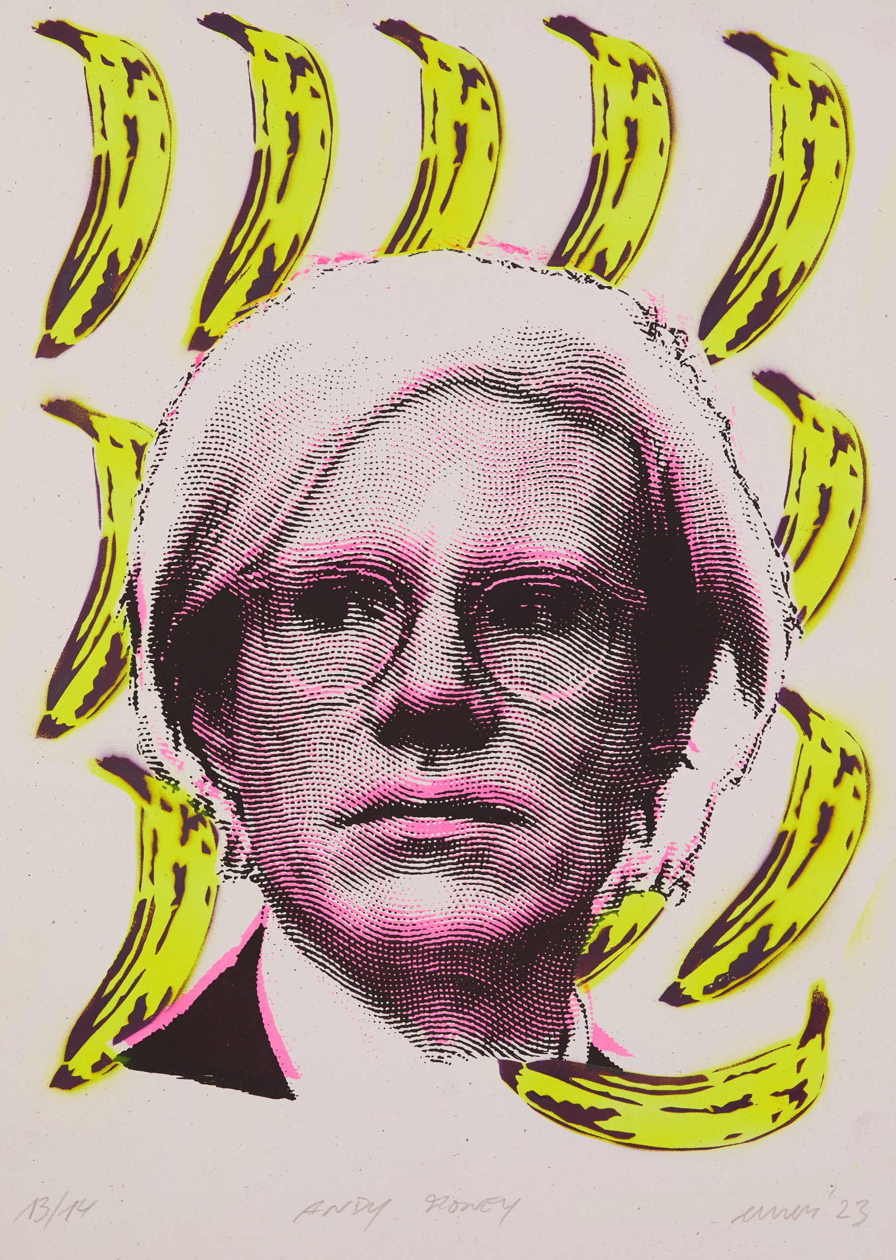 GLS-EMESS-MTM Andy Money Warhol Siebdruck & Schablone auf 320 gr recyceltem Papier, Edition: 14 serielle Unikate