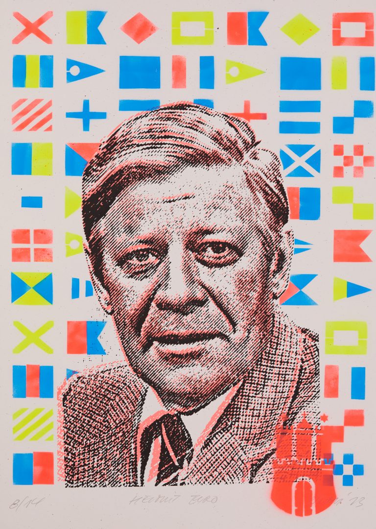 GLS-EMESS Helmut Euro Schmidt , Siebdruck & Schablone auf 320 gr recyceltem Papier, Edition: 14 serielle Unikate