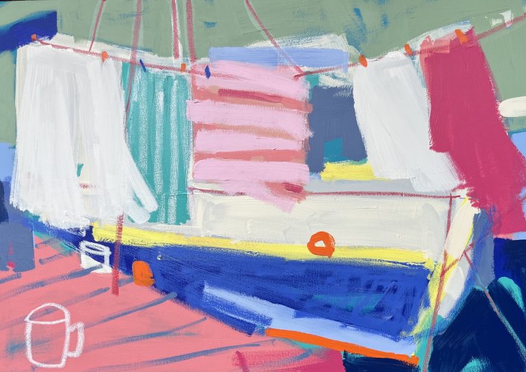 Anja-Nurenberg-Waesche-wedelt-am-boot-2026-70x100