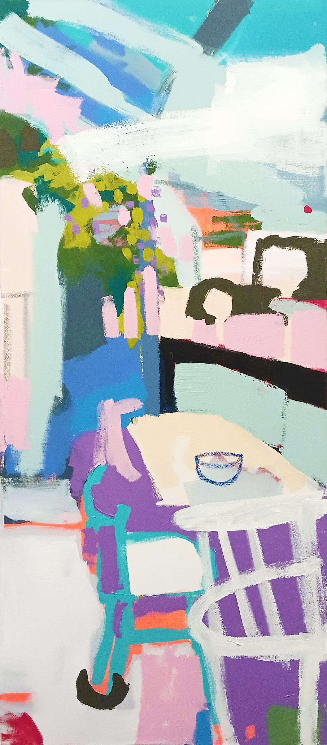Anja Nürnberg Baumallee und Tee (2025) Mischtechnik auf Leinwand 70 x 160 cm