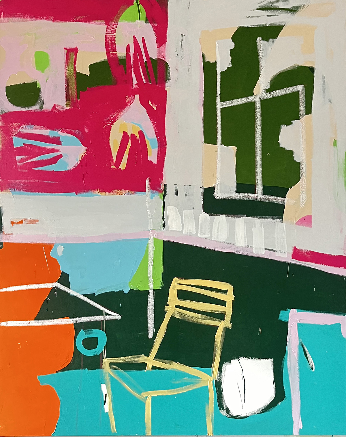 Flieg vorbei am Küchenfenster(2024), 200x160cm, Mischtechnik auf Leinwand_web