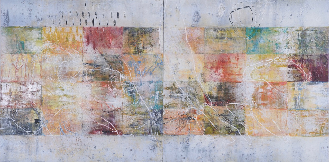 Galerie Schemm, o.T., Farbrelieftafel auf Holz, Diptychon, 2015, 110x220cm