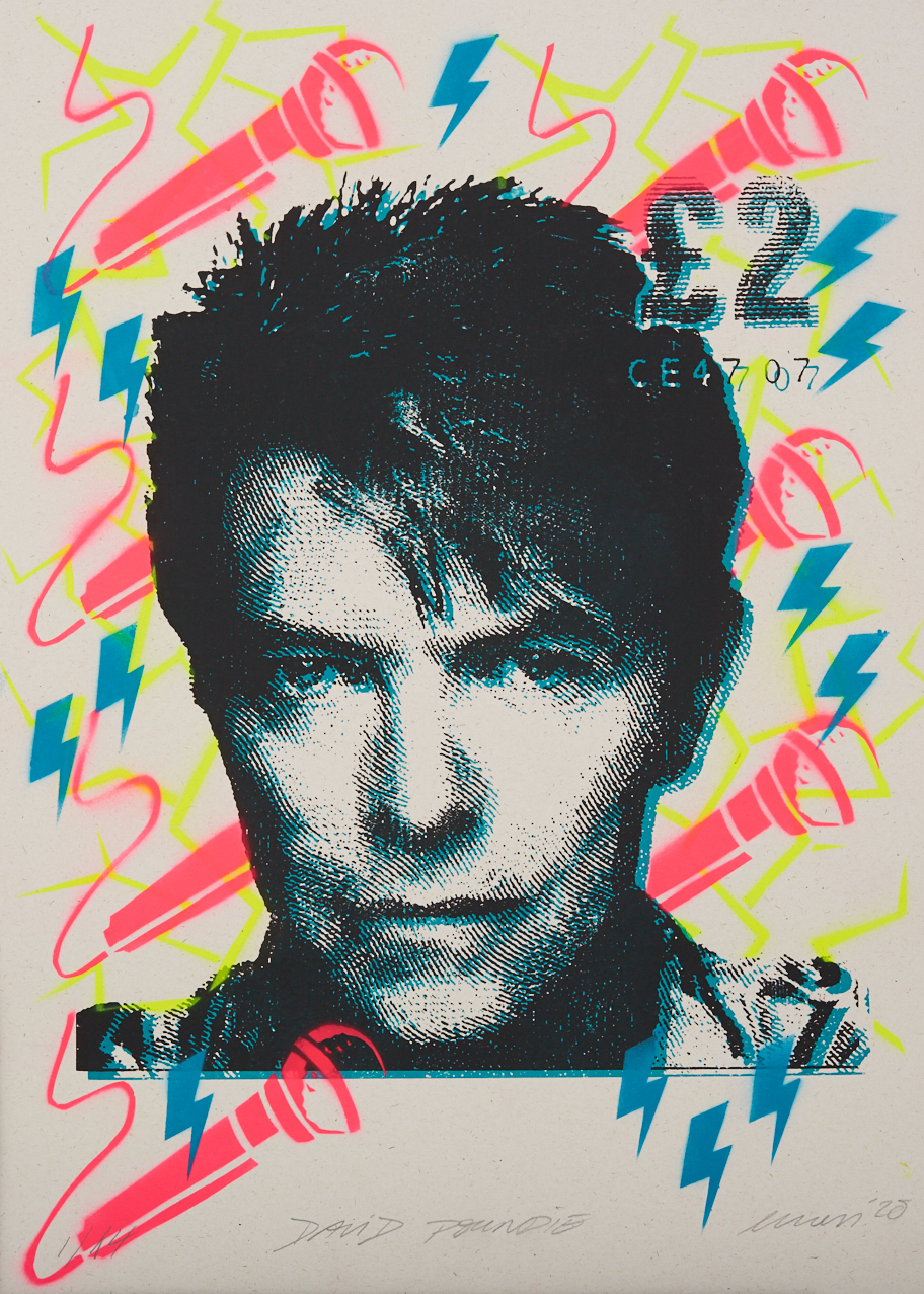 GS EMESS MTM David Bowie, Siebdruck & Schablone auf 320 gr recyceltem Papier, Edition: 14 serielle Unikate