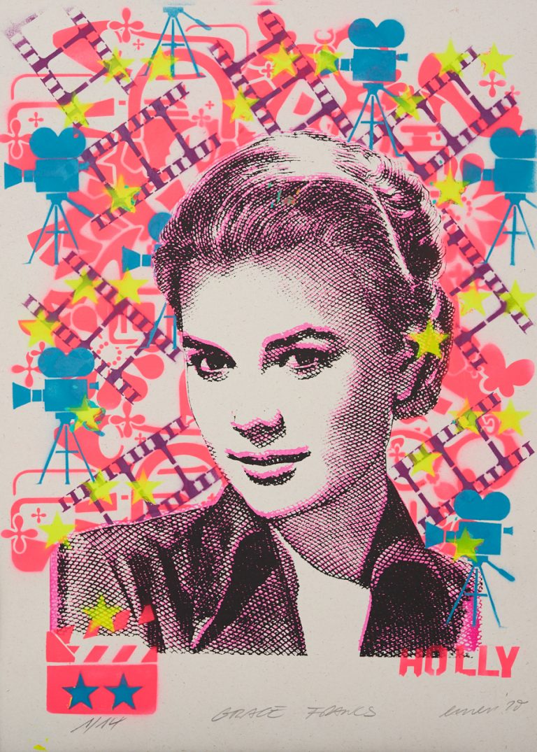 GS EMESS MTM Grace Kelly, Siebdruck & Schablone auf 320 gr recyceltem Papier, Edition: 14 serielle Unikate