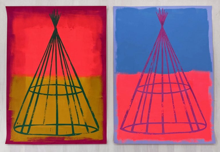 Galerie Schemm, EMESS COLOURFIELDS “Tipi 1”, 2022, Acrylic, Schablone & Spraypaint, auf150 gr Karton, 70 x 50 cm