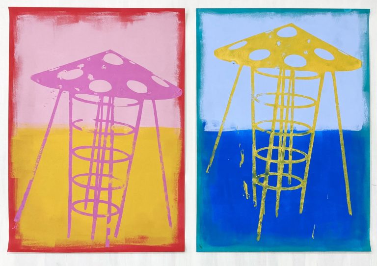 Galerie Schemm, EMESS COLOURFIELDS “Kletterpilz 1", 2022, Acrylic, Schablone & Spraypaint, auf 150 gr Karton, 70 x 50 cm