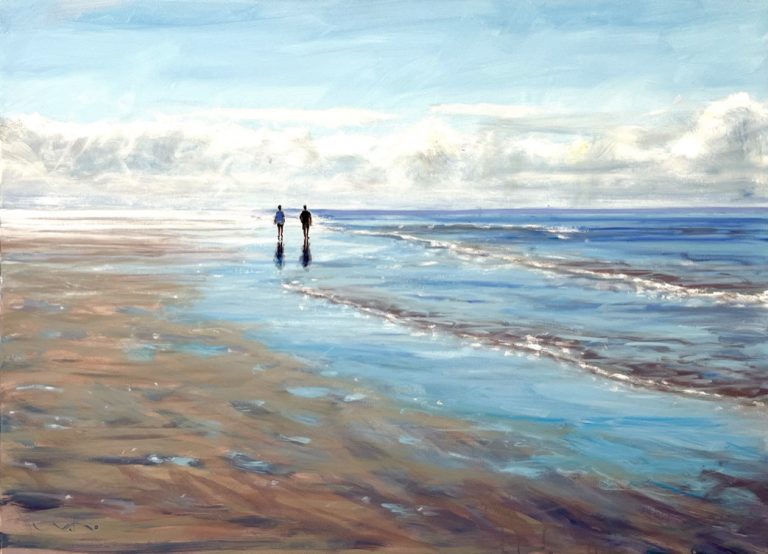 Galerie Schemm, Werner Heinze, Paar am Strand, Öl auf Leinwand, 80 x 120 cm