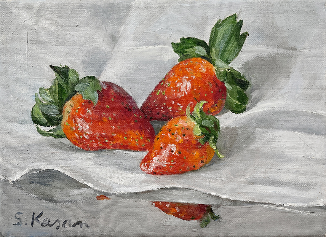 Sabine Kasan Erdbeeren Öl auf Leinwand 20 x 25