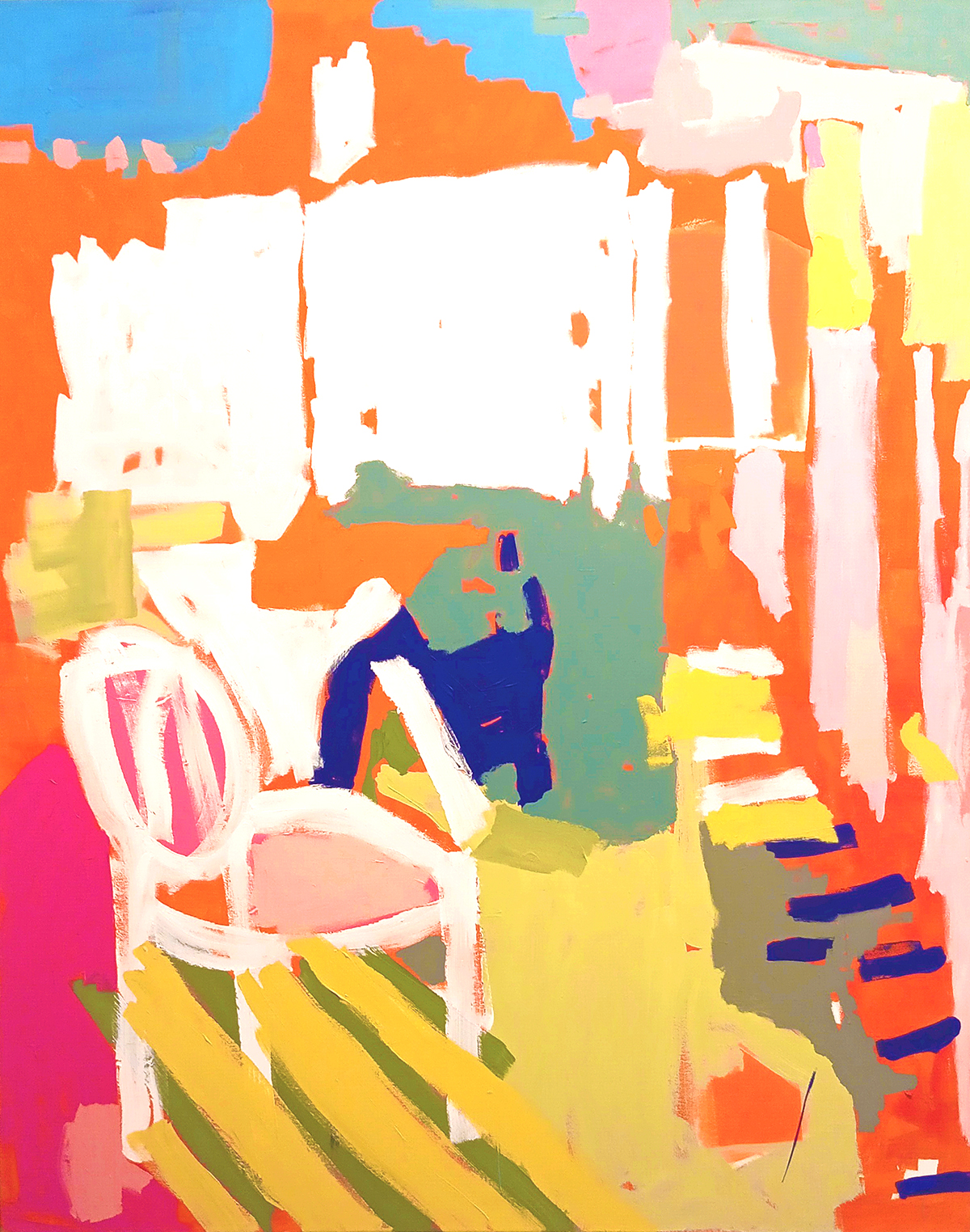 Wärme mit Stuhl in Pink (2023) Mischtechnik auf Leinwand, 200x160cm_2_web